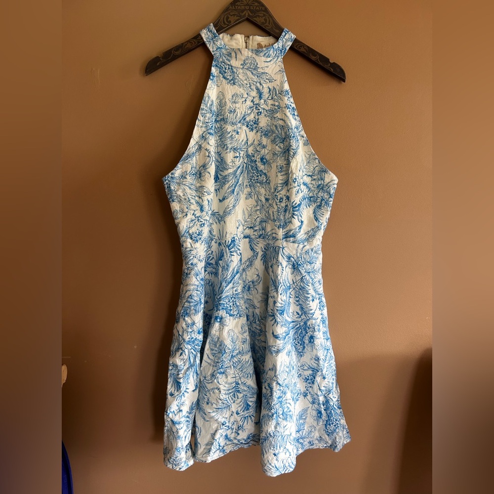 Blue and White Floral Halter Dress
